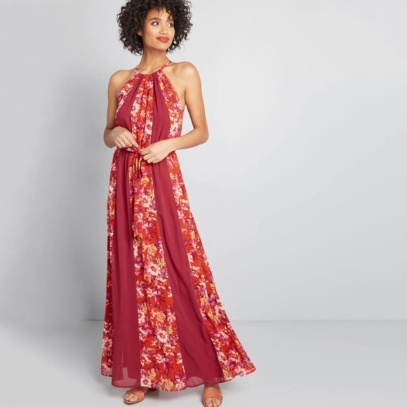 NWT ModCloth Illuminated Elegance Floral Halter Maxi Dress - Picture 2 of 7